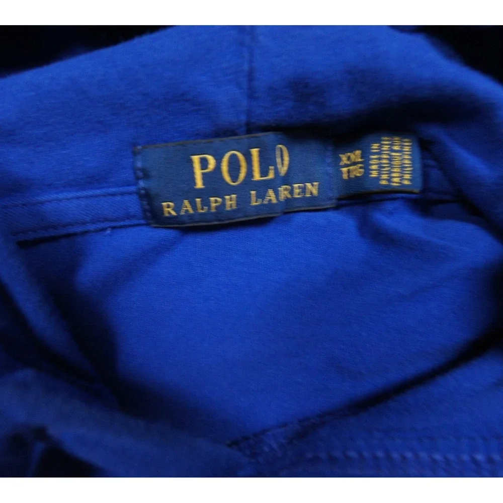 Polo Ralph Lauren Shirt Mens 2XL XXL Blue Long Sleeve Hooded Polo Bear Tee Adult